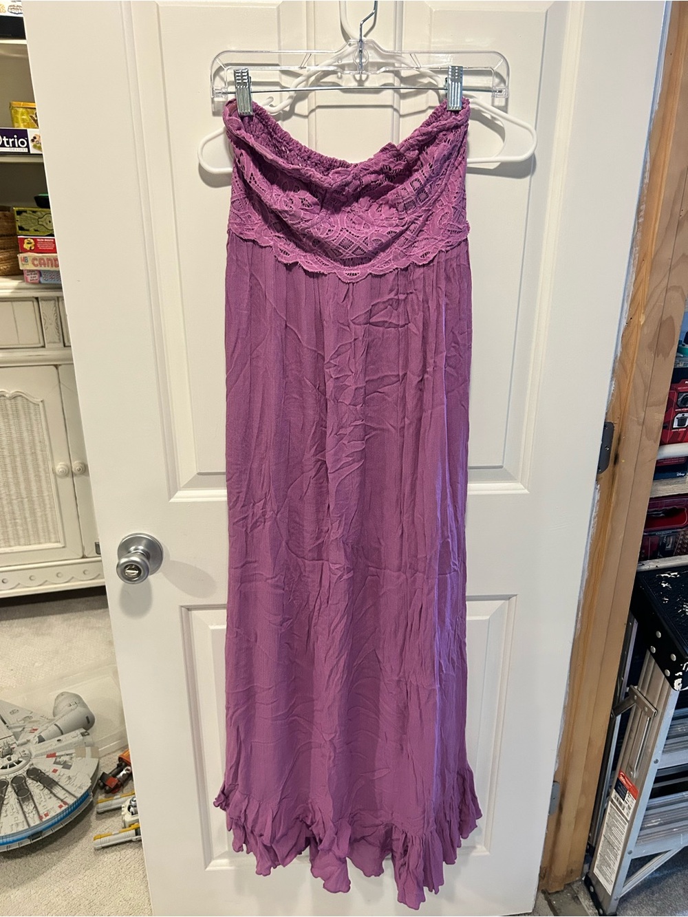 Free People Adella Strapless Lace-Trim Maxi Dress